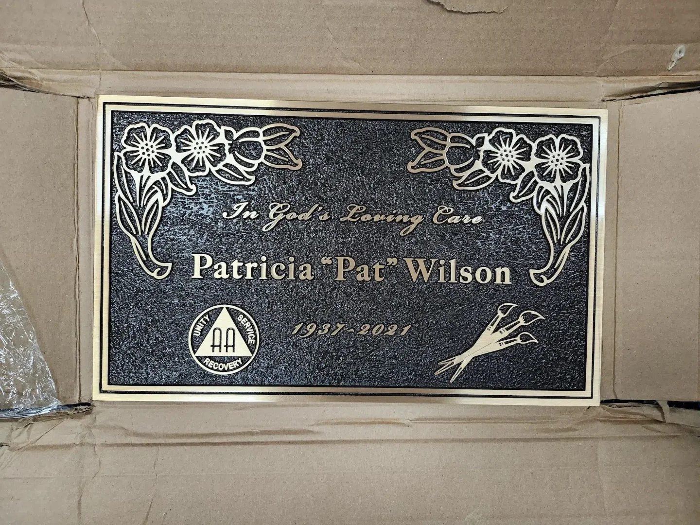 Hand-cast bronze grave marker — example 1